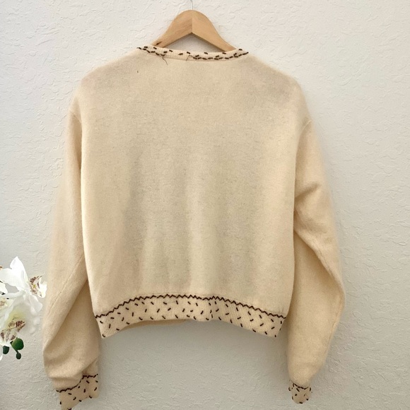 Vintage Cream Lambswool Beaded Cardigan Sweater - Picture 8 of 14